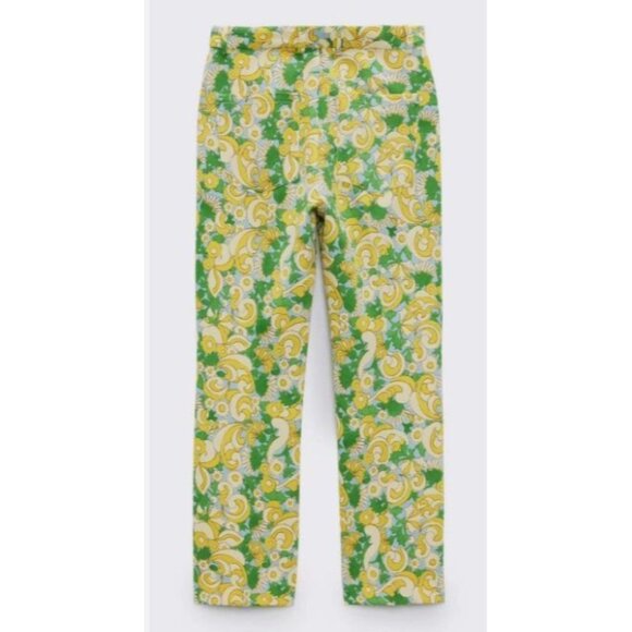 ZARA Retro 70s Green Yellow Paisley Print High Waist Pants Women's Size Medium - Picture 8 of 15